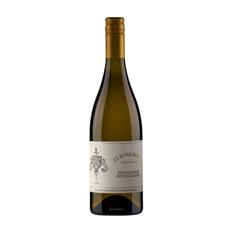 A bottle of Yeringberg Marsanne Roussanne in a white backdrop.