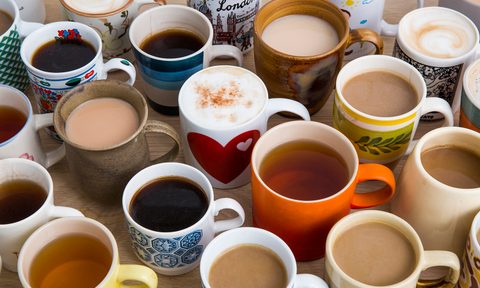 Cups of tea, coffee and hot chocolate