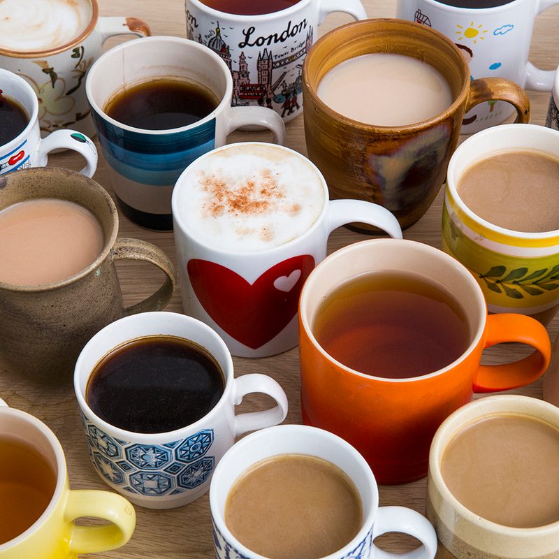 Cups of tea, coffee and hot chocolate