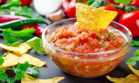 A bowl of freshly-made salsa.