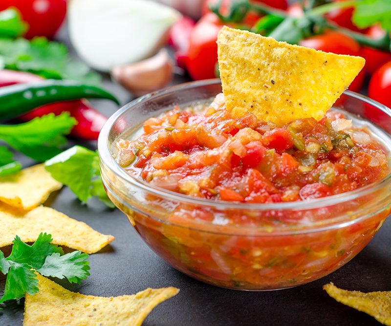 A bowl of freshly-made salsa.