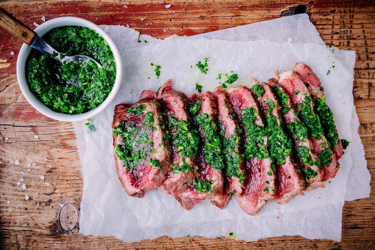 Chimichurris sauce with steak.