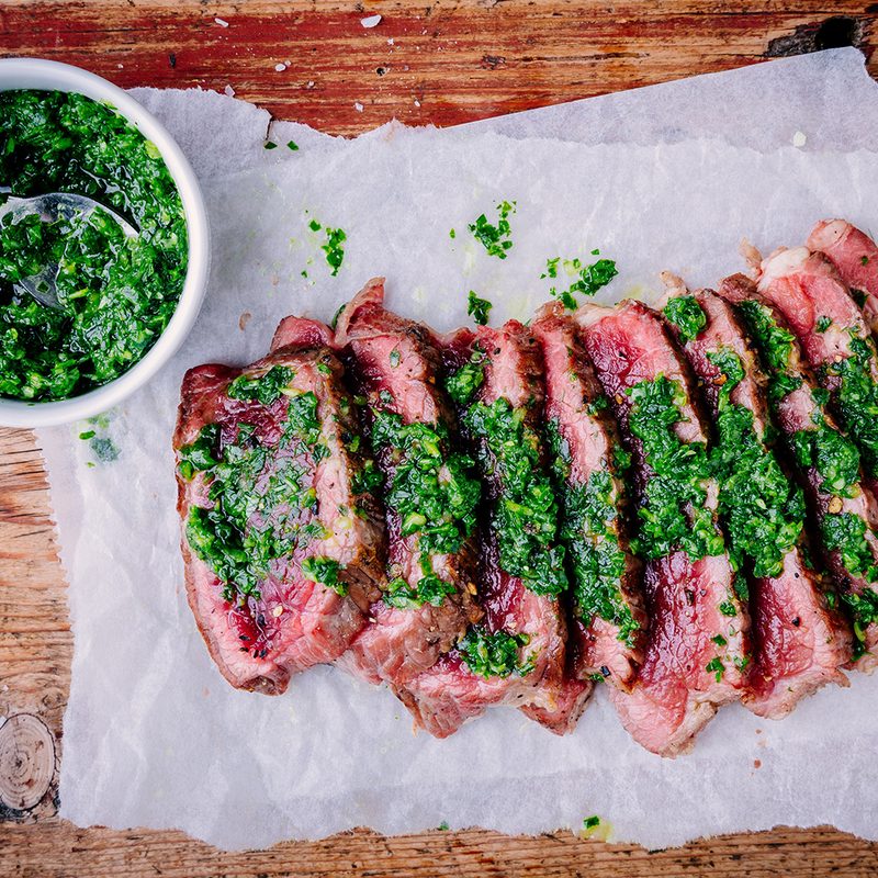 Chimichurris sauce with steak.