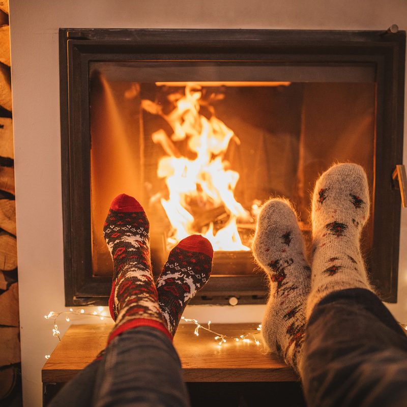 Warming feet with a fireplace