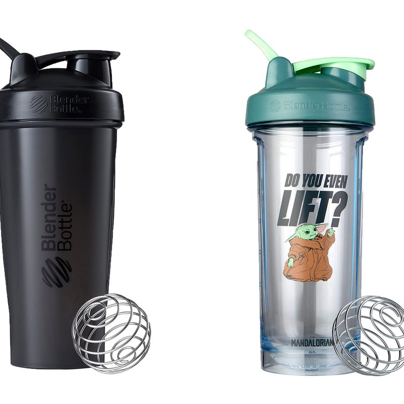 Two protein shaker bottles.