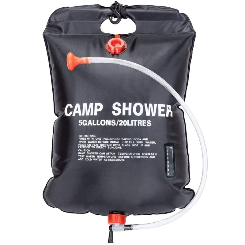 FeChiX Portable Solar Camping Shower on a plain white studio background.