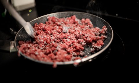 ground beef on pan