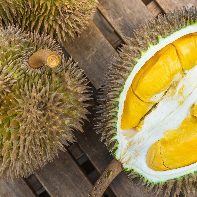 High angle view of durian fruit
