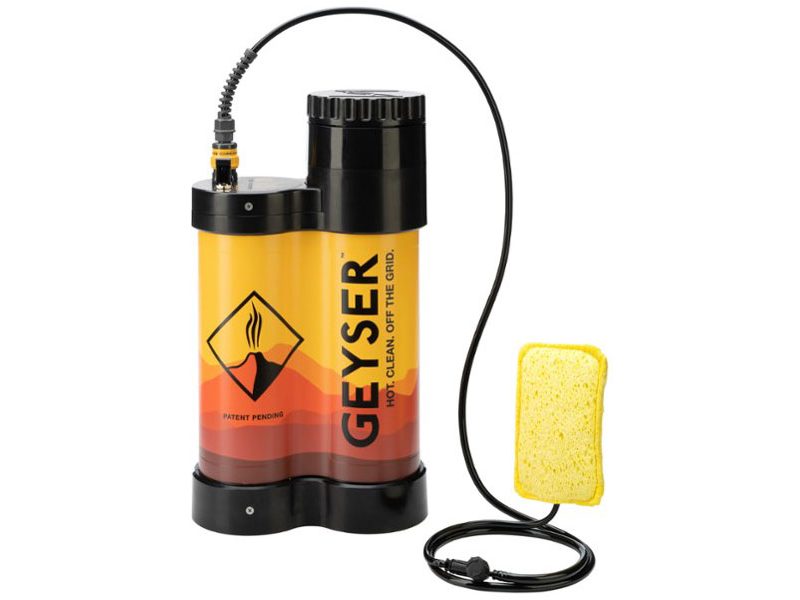 Geyser Systems Portable Hot Shower (for camping) on a plain white background.