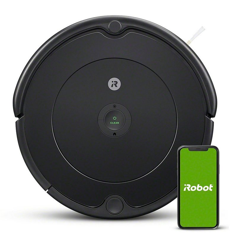 The iRobot Roomba 694 robot vacuum with the app displayed on a smartphone.