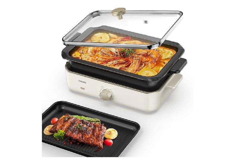 CalmDo Electric Foldaway Skillet/Grill Combo on a white background.