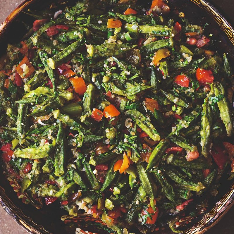 Okra cilantro dish