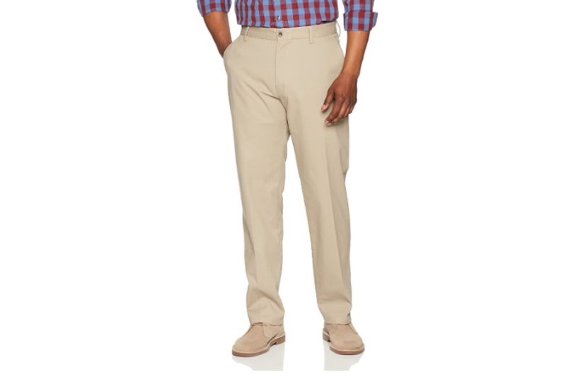 Amazon Essentials Chino Pants partnered with flannel and a pair of shoes.