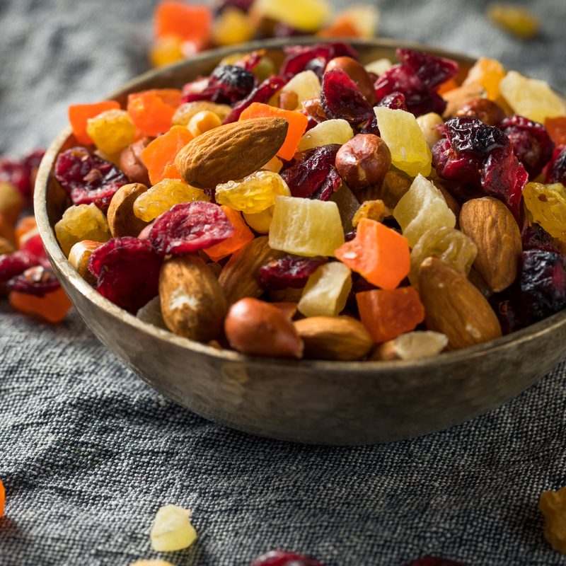 Bowl of raisins and other dried fruits.