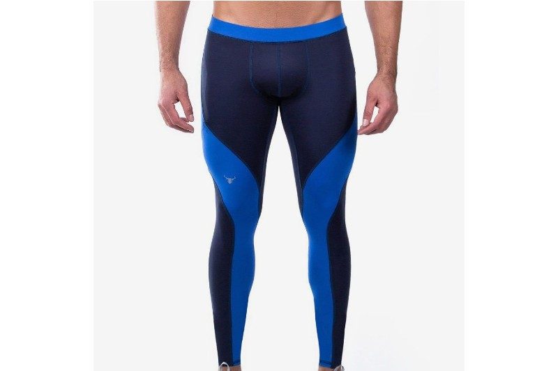Close-up of a the Matador Meggings in blue.
