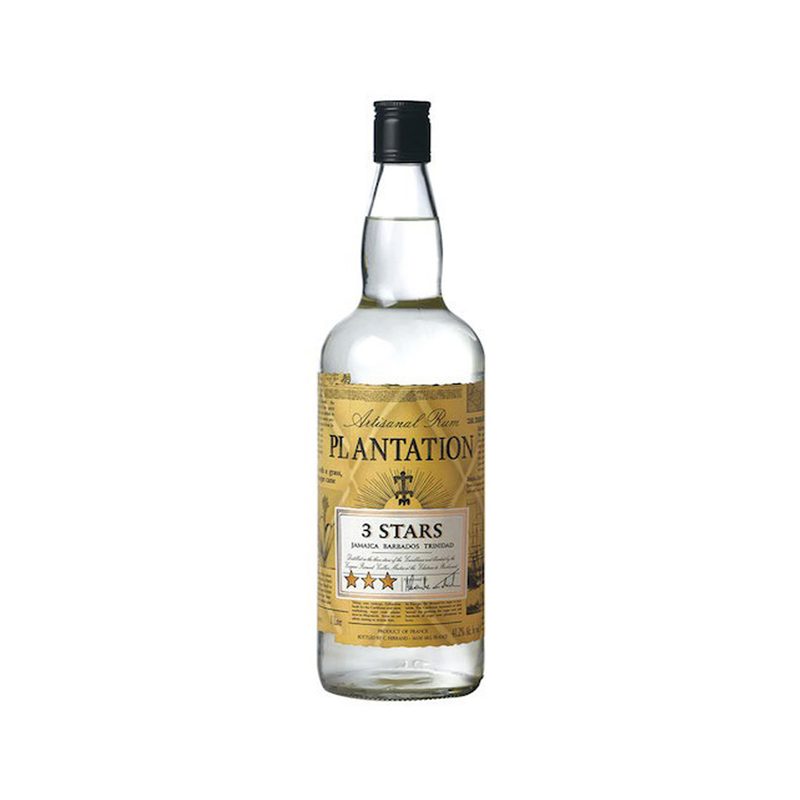 Bottle of Plantation Three Stars Rum displayed on a white background.