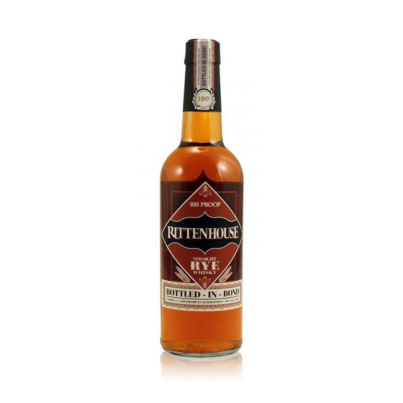 Bottle of Rittenhouse Rye displayed on a white background.