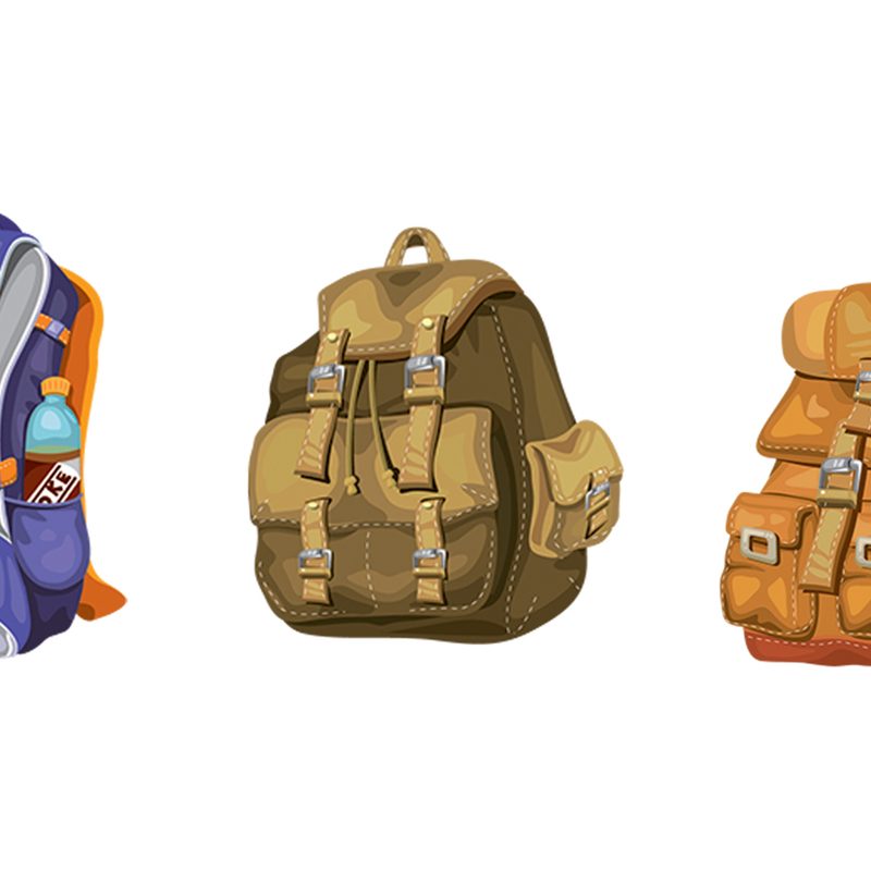 Illustration of three roll-top packbacks
