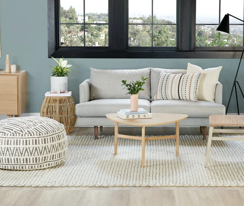 A nice living set in minimalist wood theme.
