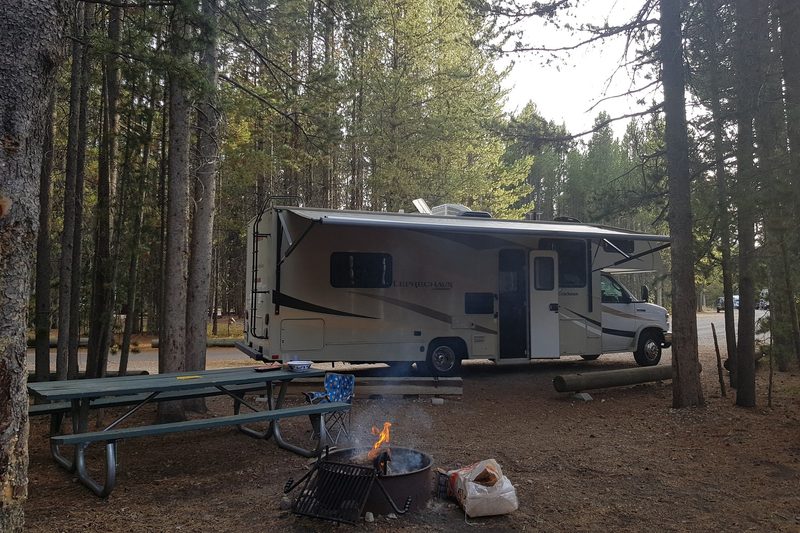RV settled into a camping spot