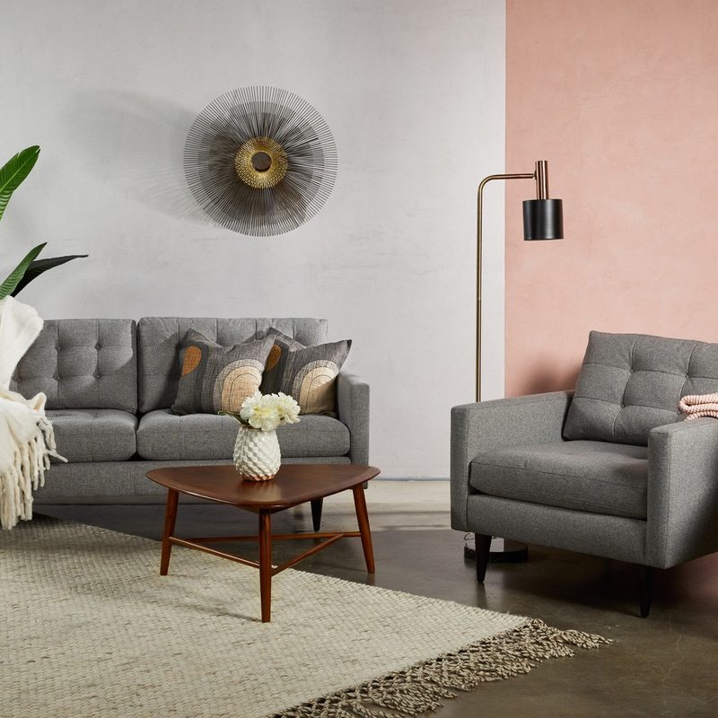 nude living set with a touch of color pink from fernish.