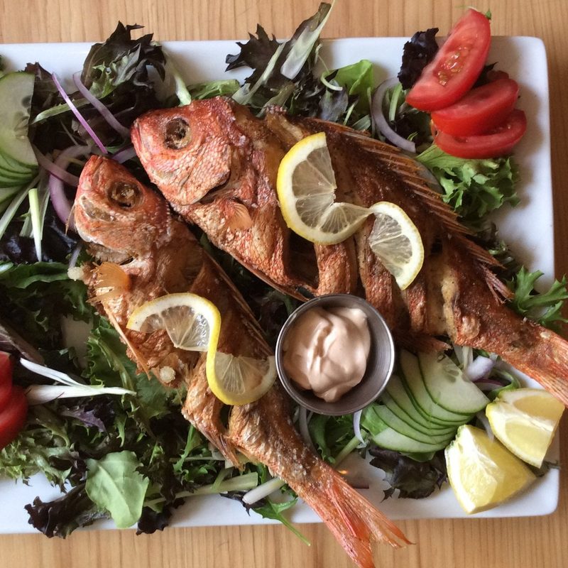 Fish over salad at Carmo Café in New Orleans