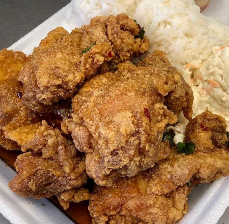 Hawaii garlic fridn chicken on a plate