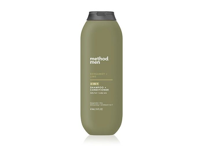 Bottle of method men 2-in-1 shampoo and conditioner.