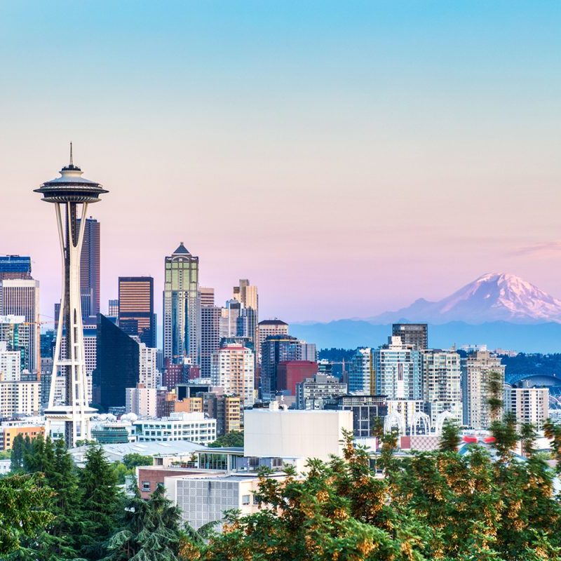 A wide shot of a specific are in Seattle, Washington.