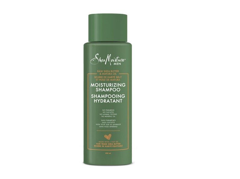 SheaMoisture shampoo bottle with blank background.