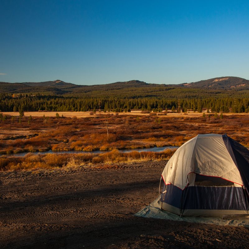 A lone tent setup in the backcountry of West Yellowstone.