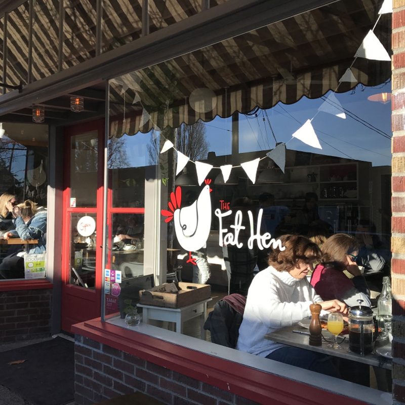 People eating inside The Fat Hen.