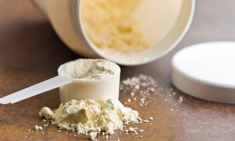 Scoop of whey protein powder