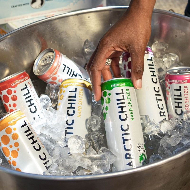 Cans of Arctic Chill filled with ice.