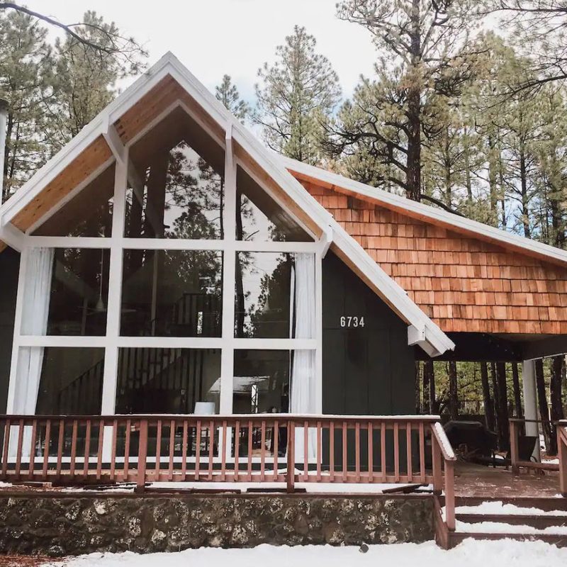 Front entrance of 1975 Luxury Cabin Rental in Pinetop, Arizona.