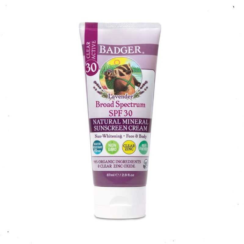 Badger Broad Spectrum Sun Screen in lavender scent.