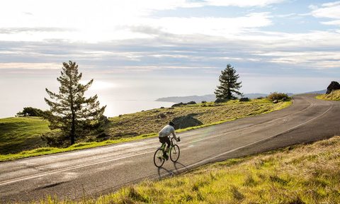Riding a road bik