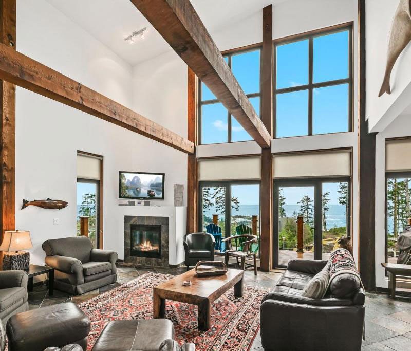 Living area of Black Rock Ridge Cabin Rental on Vancouver Island.