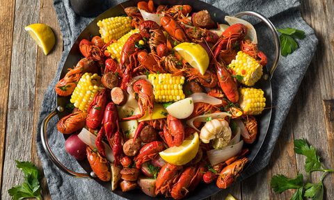 Cajun food in a pan.