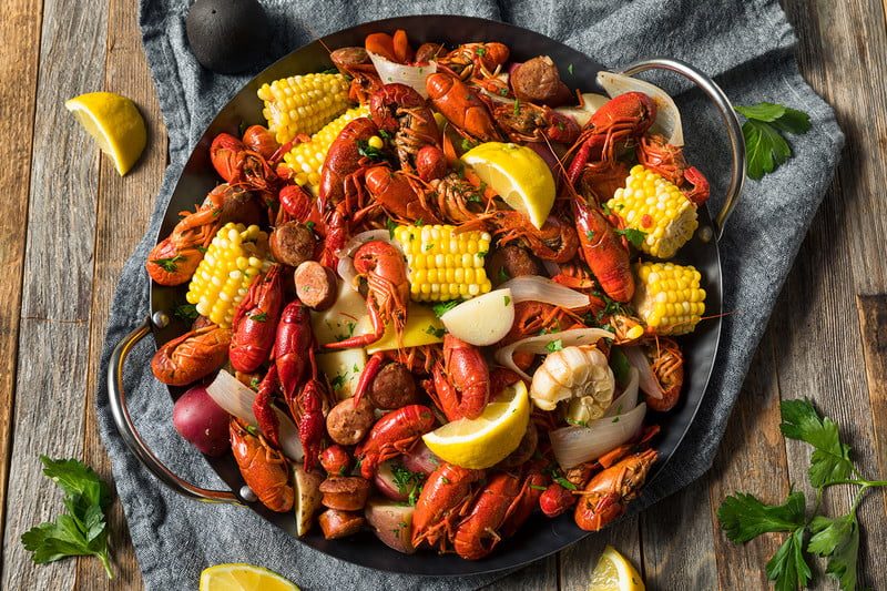 Cajun food in a pan.
