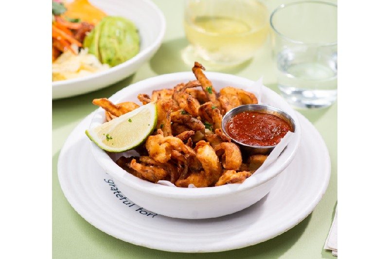 Beer-battered young coconut calamari