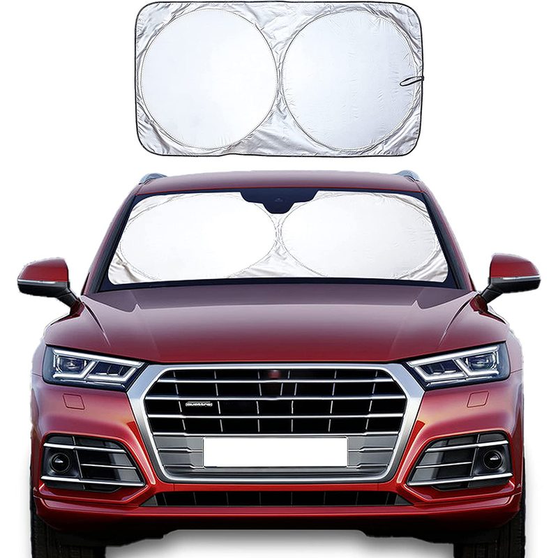 EcoNour Car Windshield Sun Shade on top of a red car.
