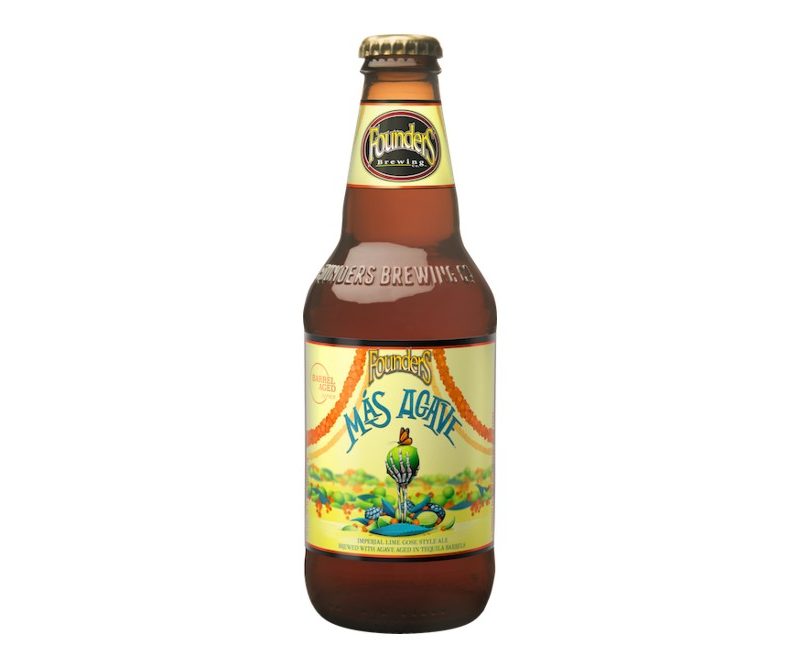 A bottle Founders Brewing Mas Agave i=on a white background.