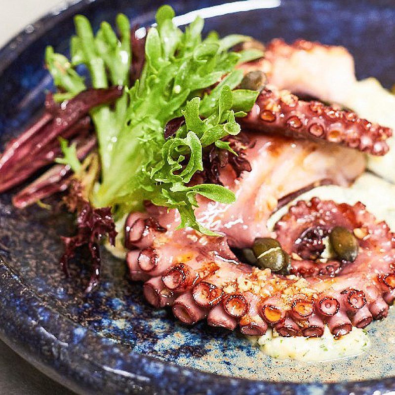 Grilled octopus marinated in ginger