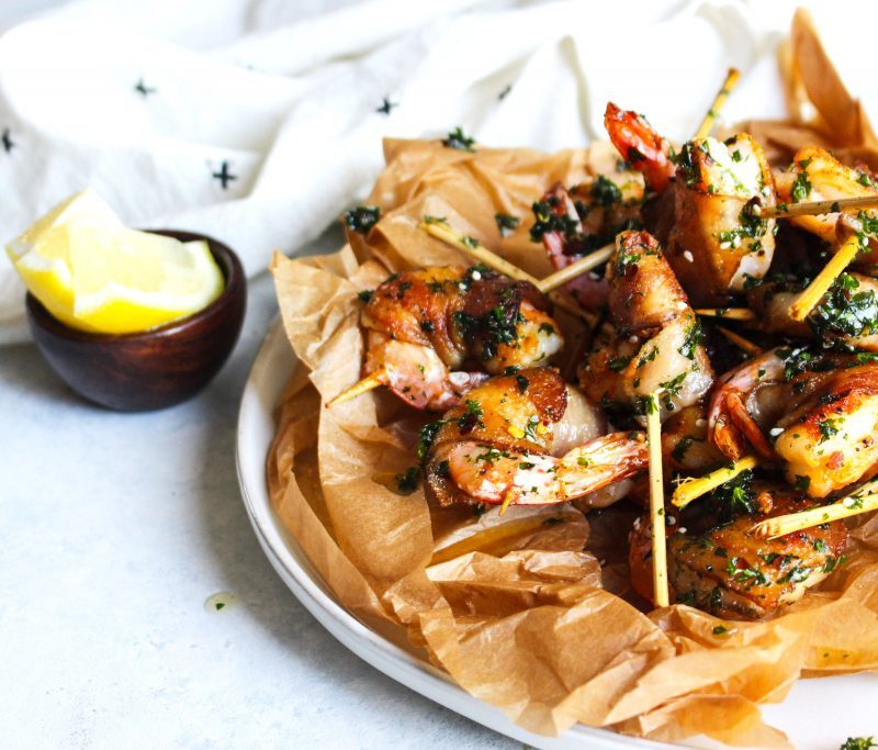 Herb bacon-wrapped shrimp