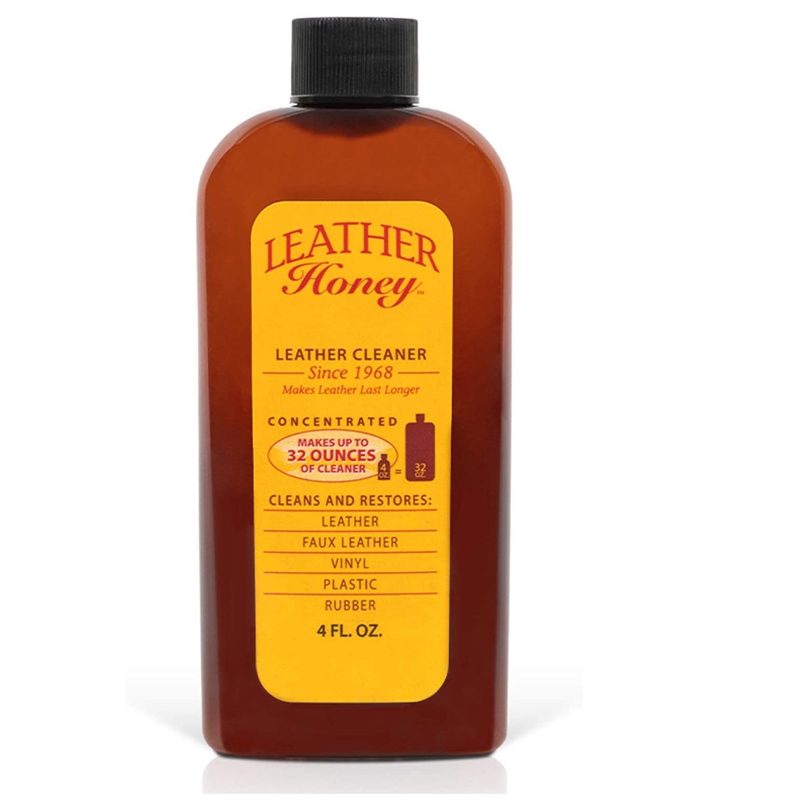 A 4-ounce bottle of Leather Honey Conditioner against a plain white background.