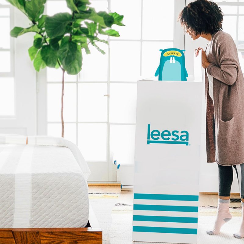 Leesa mattress in a box being set up.