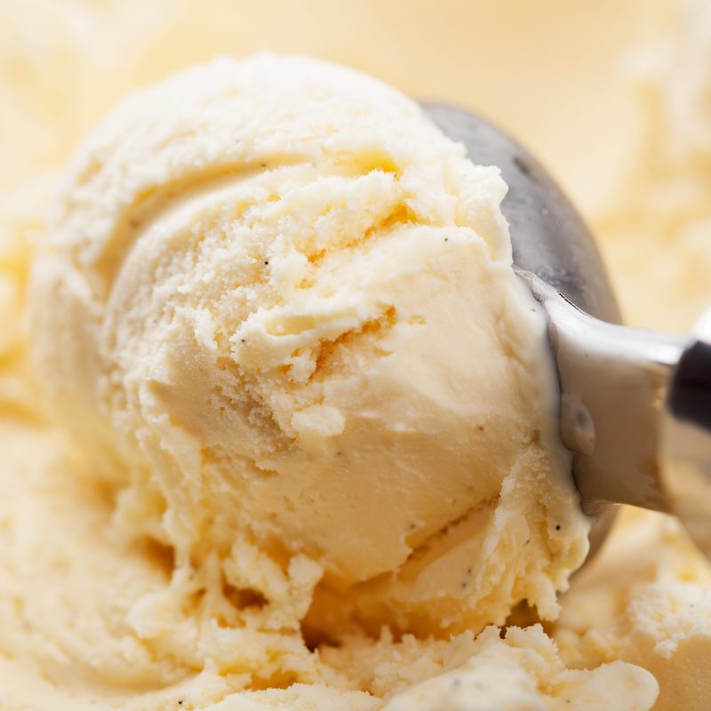A scoop of vanilla ice cream.