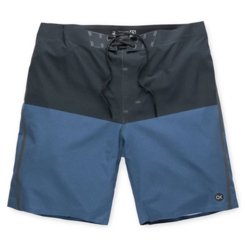 Outerknown Boardshort in navy block color on a white background.