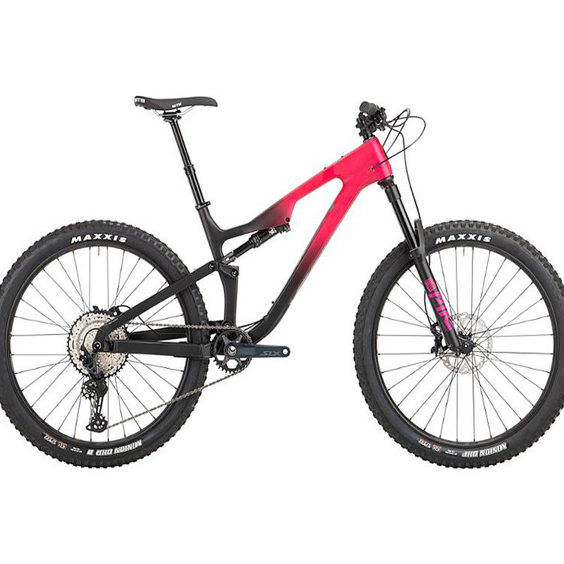 Salsa Rustler Carbon SLX Bike in black and red colorway on a white background.